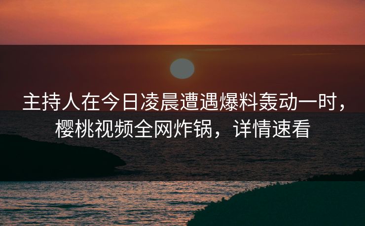 主持人在今日凌晨遭遇爆料轰动一时，樱桃视频全网炸锅，详情速看